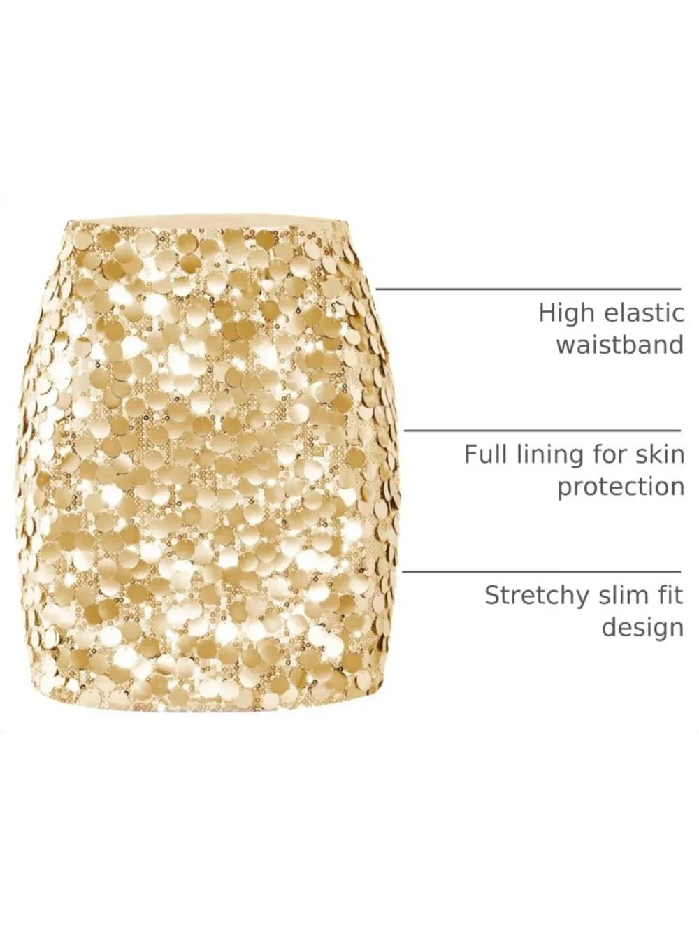 Women's Large Sequin Sparkle High Waist Bodycon Stretchy Champagne Mini Skirt